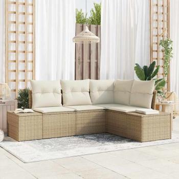 ARDEBO.de - 4-teiliges Garten Sofa Set mit Kissen Beige Poly Rattan