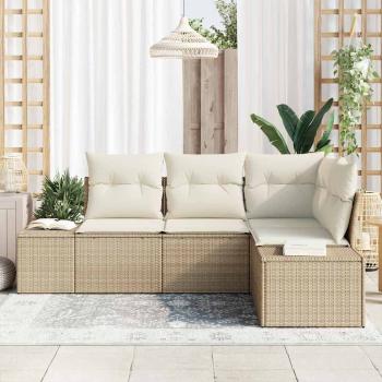 4-teiliges Garten Sofa Set mit Kissen Beige Poly Rattan