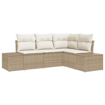 4-teiliges Garten Sofa Set mit Kissen Beige Poly Rattan