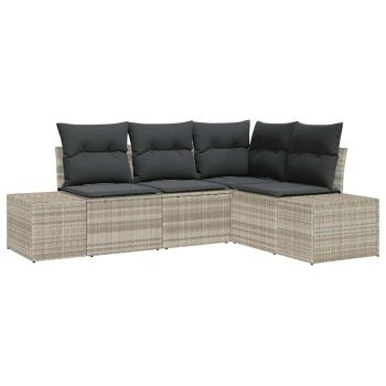 4-teiliges Garten Sofa Set mit Kissen Hellgrau Poly Rattan