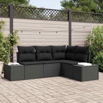 ARDEBO.de - 4-teiliges Garten Sofa Set mit Kissen Schwarz Poly Rattan