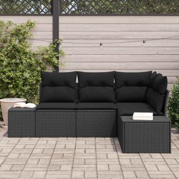 4-teiliges Garten Sofa Set mit Kissen Schwarz Poly Rattan
