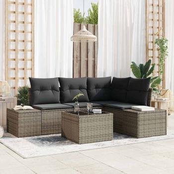 ARDEBO.de - 4-teiliges Garten Sofa Set mit Kissen Grau Poly Rattan
