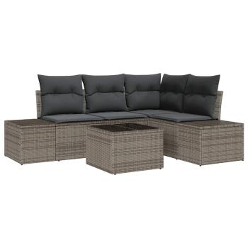 4-teiliges Garten Sofa Set mit Kissen Grau Poly Rattan