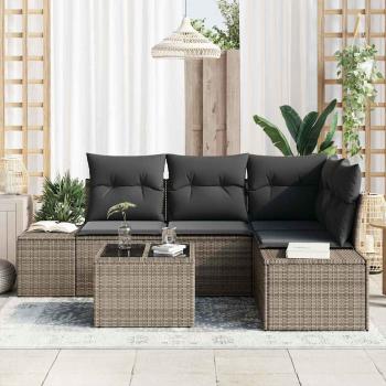 4-teiliges Garten Sofa Set mit Kissen Grau Poly Rattan