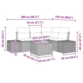 5-teiliges Garten Sofa Set mit Kissen Schwarz Poly Rattan