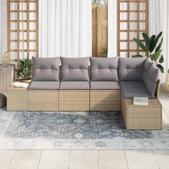 5-teiliges Garten Sofa Set mit Kissen Beige Poly Rattan