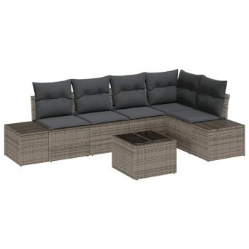 5-teiliges Garten-Sofa-Set mit Kissen Schwarz Poly-Rattan