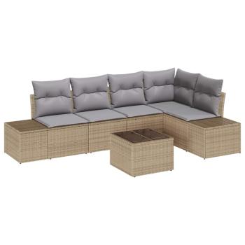 6-teiliges Garten Sofa Set mit Kissen Schwarz Poly Rattan