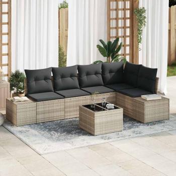 ARDEBO.de - 6-teiliges Garten-Sofa-Set mit Kissen Graues Poly-Rattan