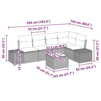6-teiliges Garten-Sofa-Set mit Kissen Graues Poly-Rattan
