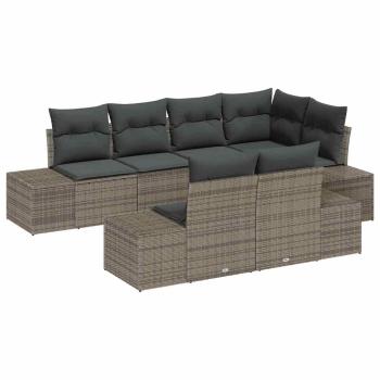7 Stück Garten Sofa Set mit Kissen Graues Poly Rattan