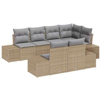 7-teiliges Garten-Sofa-Set mit Kissen Beige Poly Rattan