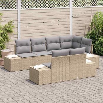 7-teiliges Garten-Sofa-Set mit Kissen Beige Poly Rattan