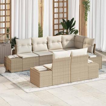 ARDEBO.de - 7-teiliges Garten Sofa Set mit Kissen Beige Poly Rattan