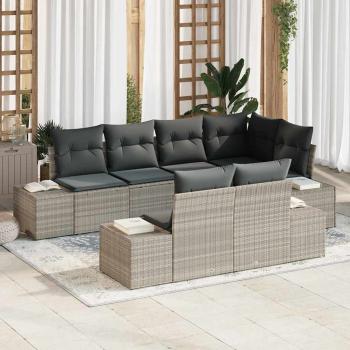 ARDEBO.de - 7-teiliges Garten Sofa Set mit Kissen Hellgrau Poly Rattan