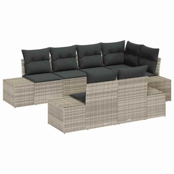 7-teiliges Garten Sofa Set mit Kissen Hellgrau Poly Rattan