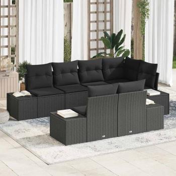 ARDEBO.de - 7 Teiliges Garten Sofa Set mit Kissen Schwarz Poly Rattan