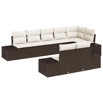8-teiliges Garten Sofa Set mit Kissen Braunes Poly Rattan