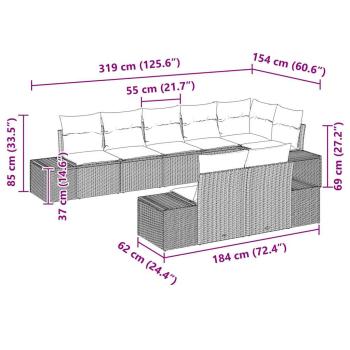 8-teiliges Garten Sofa Set mit Kissen Braunes Poly Rattan