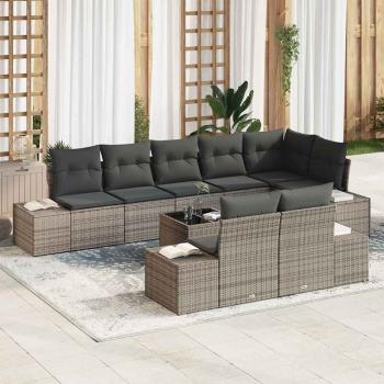 ARDEBO.de - 8-teiliges Garten-Sofa-Set mit Kissen Grau Poly-Rattan