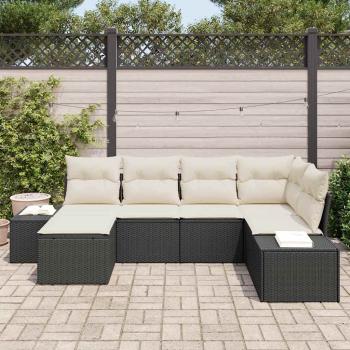 6-teiliges Garten-Sofa-Set mit Kissen Schwarz Poly-Rattan