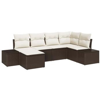 6-teiliges Garten-Sofa-Set mit Kissen Braun Poly-Rattan