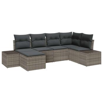 6-teiliges Garten-Sofa-Set mit Kissen Grau Poly-Rattan