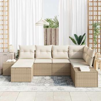 6-teiliges Garten Sofaset mit Kissen - Beiger Poly Rattan