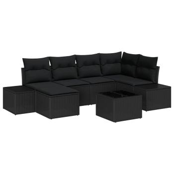 7-teiliges Garten Sofa Set mit Kissen Beige Poly-Rattan