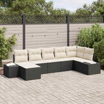 ARDEBO.de - 7-teiliges Garten-Sofaset mit Kissen Schwarz Poly-Rattan