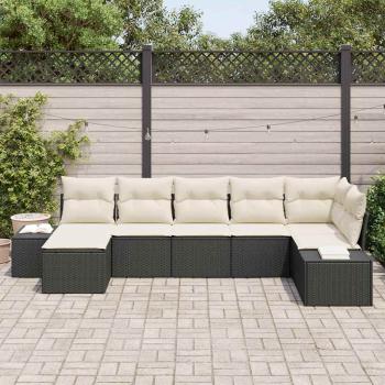 7-teiliges Garten-Sofaset mit Kissen Schwarz Poly-Rattan