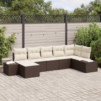 ARDEBO.de - 7-teiliges Garten Sofa Set mit Kissen Braun Poly Rattan