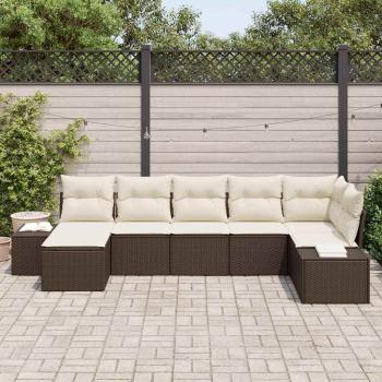 7-teiliges Garten Sofa Set mit Kissen Braun Poly Rattan