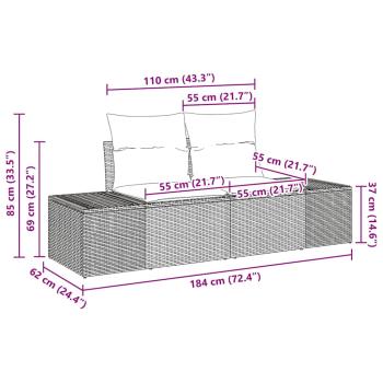 7-teilige Garten Sofa Set mit Kissen Grau Poly Rattan