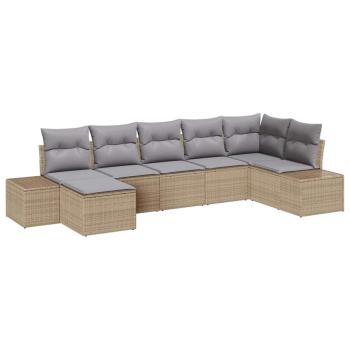 7-teiliges Garten Sofa Set mit Kissen Beige Poly Rattan