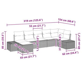 7-teiliges Garten Sofa Set mit Kissen Beige Poly Rattan