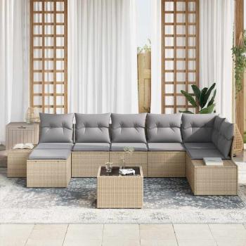 8-teiliges Garten-Sofa-Set mit Kissen in Schwarz Poly-Rattan