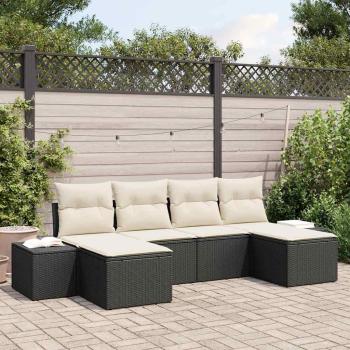 ARDEBO.de - 6-teiliges Garten Sofa Set mit Kissen Schwarz Poly Rattan
