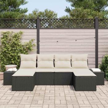 6-teiliges Garten Sofa Set mit Kissen Schwarz Poly Rattan