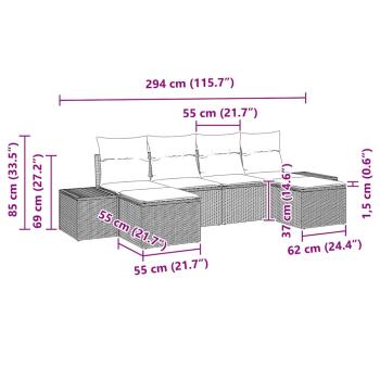 6-teiliges Garten Sofa Set mit Kissen Schwarz Poly Rattan