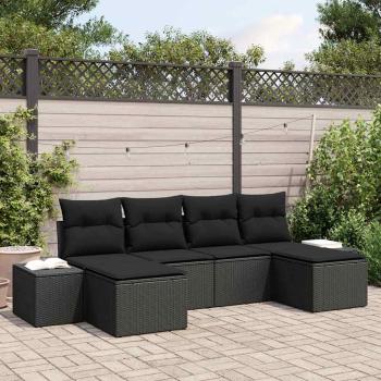 ARDEBO.de - 6-teiliges Garten-Sofaset mit Kissen in Schwarz aus Poly-Rattan