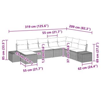 8-teiliges Garten-Sofa-Set mit Kissen Braun Poly Rattan