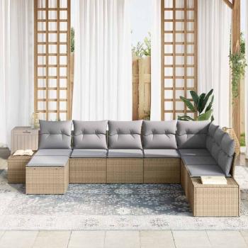 8-teiliges Garten Sofa Set mit Kissen Beige Poly Rattan