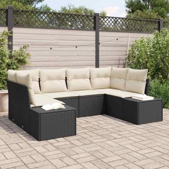 ARDEBO.de - 6-teiliges Garten-Sofaset mit Kissen Schwarz Poly Rattan