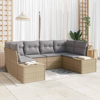 ARDEBO.de - 6-teiliges Garten Sofa Set mit Kissen Beige Poly Rattan