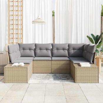 6-teiliges Garten Sofa Set mit Kissen Beige Poly Rattan