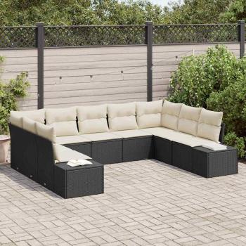 ARDEBO.de - 9-teiliges Garten Sofa Set mit Kissen Schwarz Poly Rattan