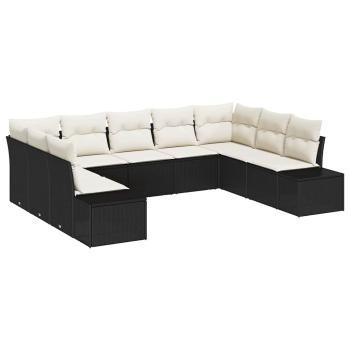 9-teiliges Garten Sofa Set mit Kissen Schwarz Poly Rattan