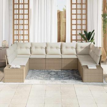9-teiliges Garten Sofa Set mit Kissen Beige Poly Rattan